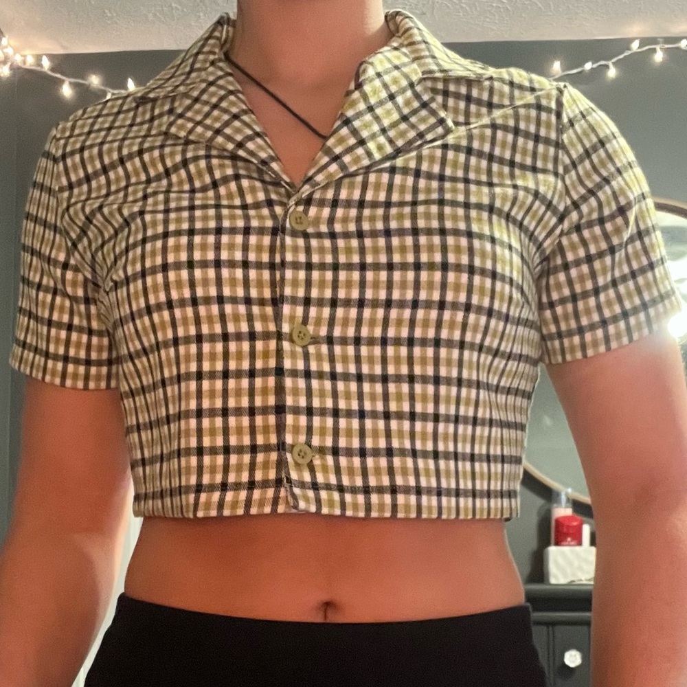 Brandy Melville, Plaid, Collared t-shirt